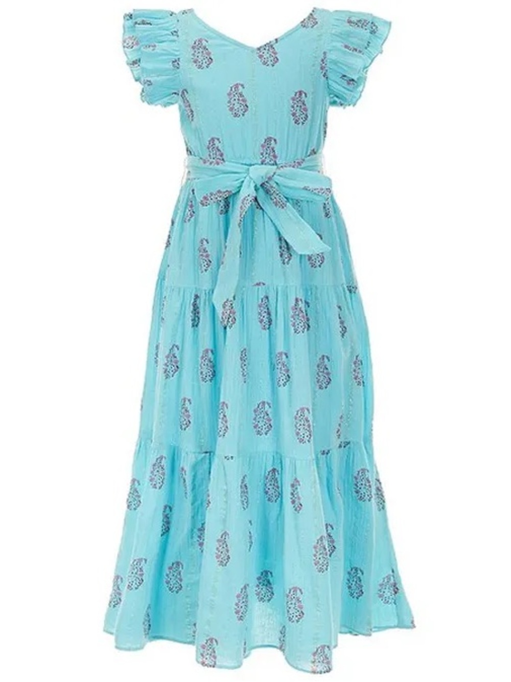 A Loves A Big Girls' Family Matching Flutter Sleeve Maxi Dress, L - Cloud Blue